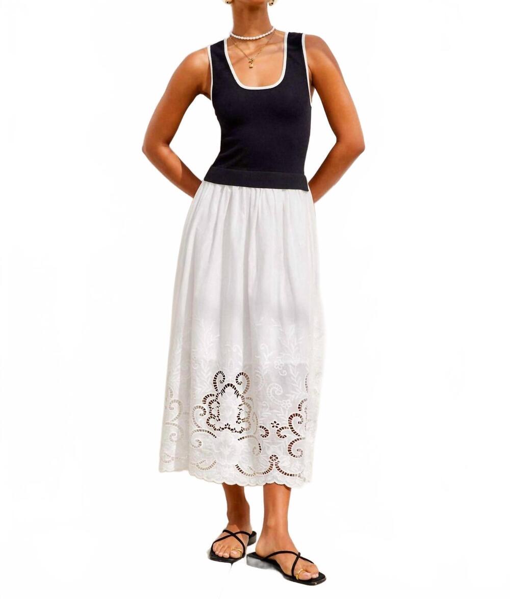 NEW FIFTEEN TWENTY women's alicia contrast midi dress in black with off white 2f